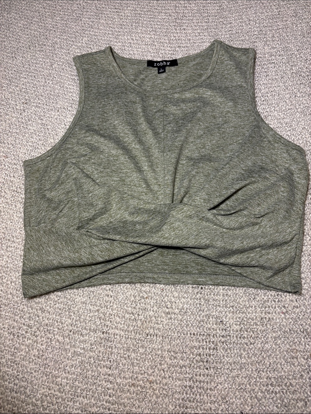 Zobha Heather Olive Twist-Front Crop Workout Tank